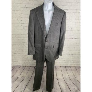 Bristol County Gray Herringbone Wool Two Piece Suit Jacket 42L Pants *holes